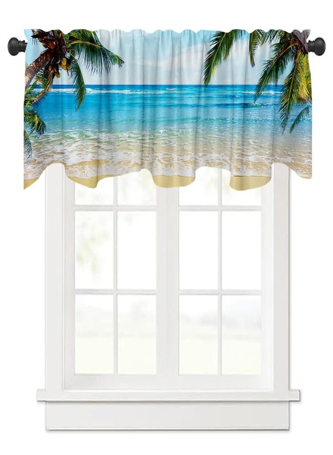 DOTOOMA 54x18 Inches Seaside Sunny Beach Ocean Waves Coconut Palm Window Treatment Valance Blue Sky Kitchen Dining Room Polyester Fabric Decorations Supplies - Image 1